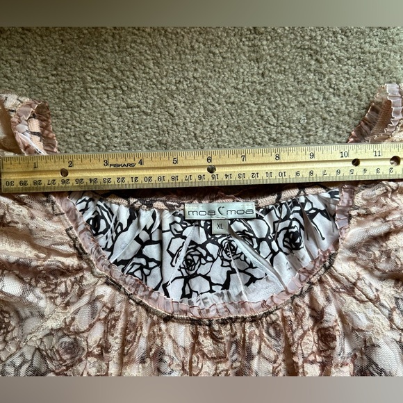 Moa Moa Ladies Women Dress top - Pink black Lace & Ruffle short sleeve size XL - Picture 6 of 9